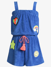 Load image into Gallery viewer, Blue Terry Romper w/ Patches
