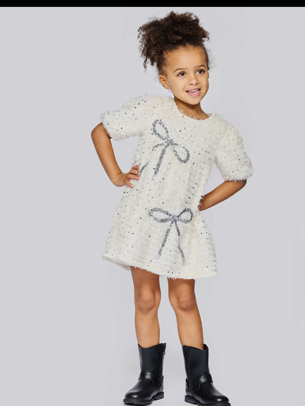 Ivory Bow Sequin Dress
