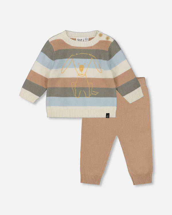 Knit Tan Stripe Pant Set