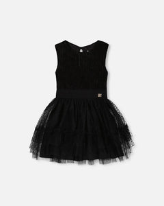 Black Tulle Ribbed Dress