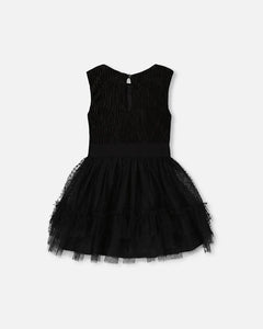 Black Tulle Ribbed Dress