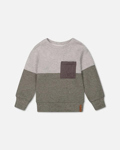 Color block Sweater w/ Quilted Pocket