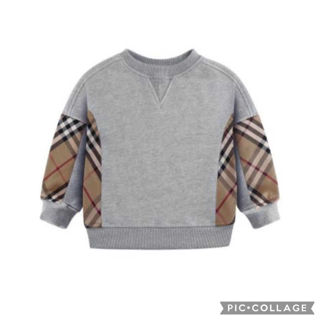 Grey Plaid sleeve Sweatshirt